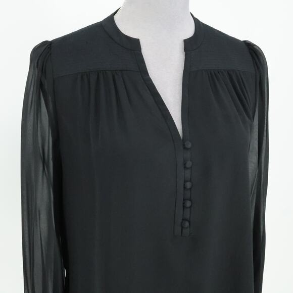Diane Von Furstenberg Top Womens 4 Black Silk Chiffon Blouse Pleats Lined Career - Picture 9 of 16